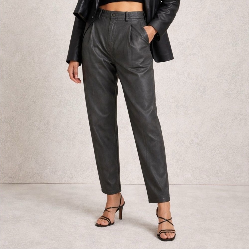 NWT AG Adriano Goldschmied Rory Carrot Trouser Dark Navy Faux Leather Size 27